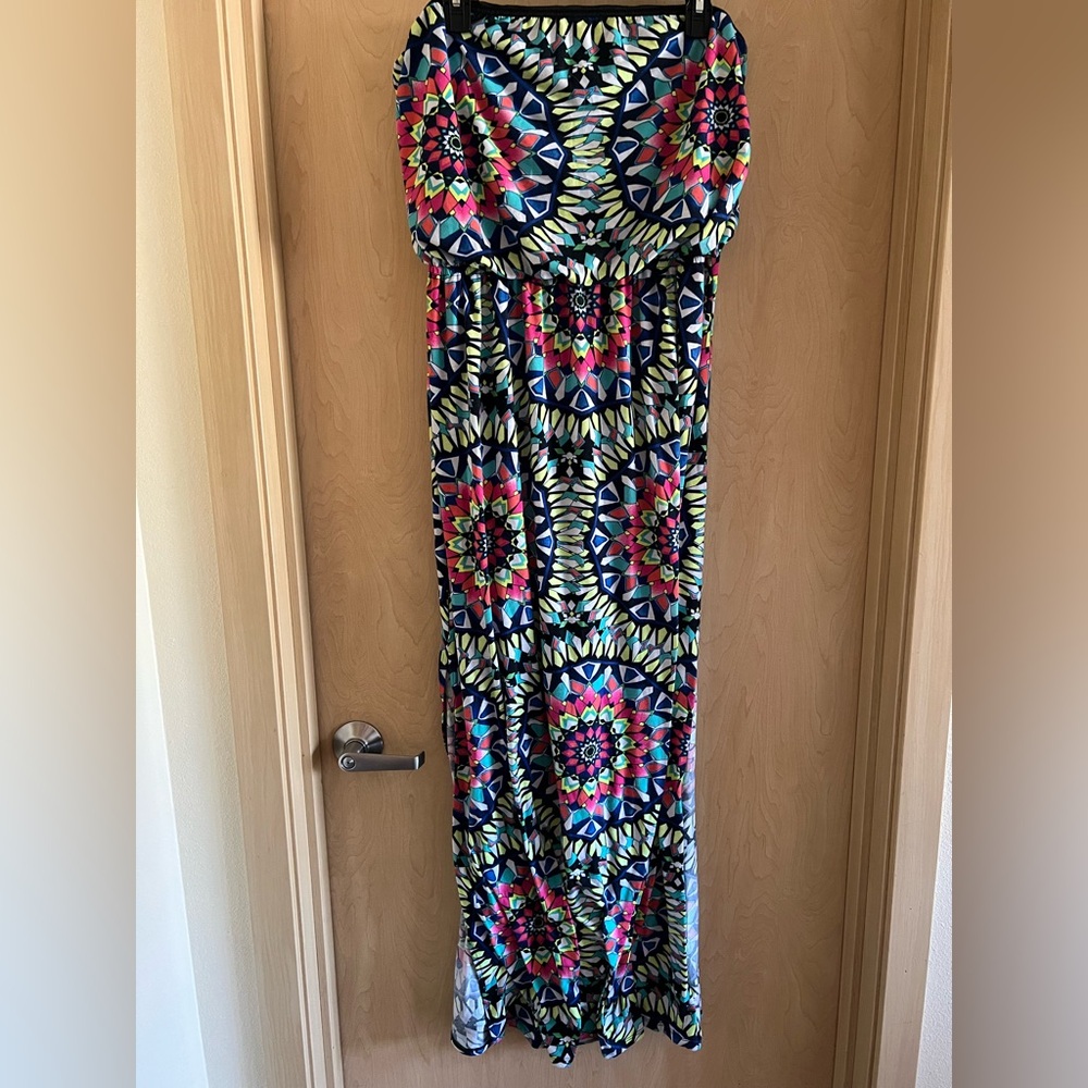 Xhilaration Neon colors Ruched Strapless Maxi Dress
